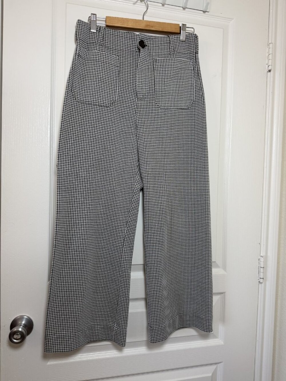 Maeve The Colette Wide Leg Cropped Pants Houndstooth Black White 29